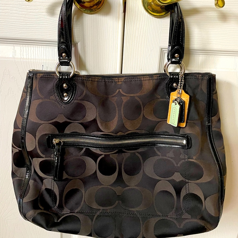 Black Coach Signature logo Tote